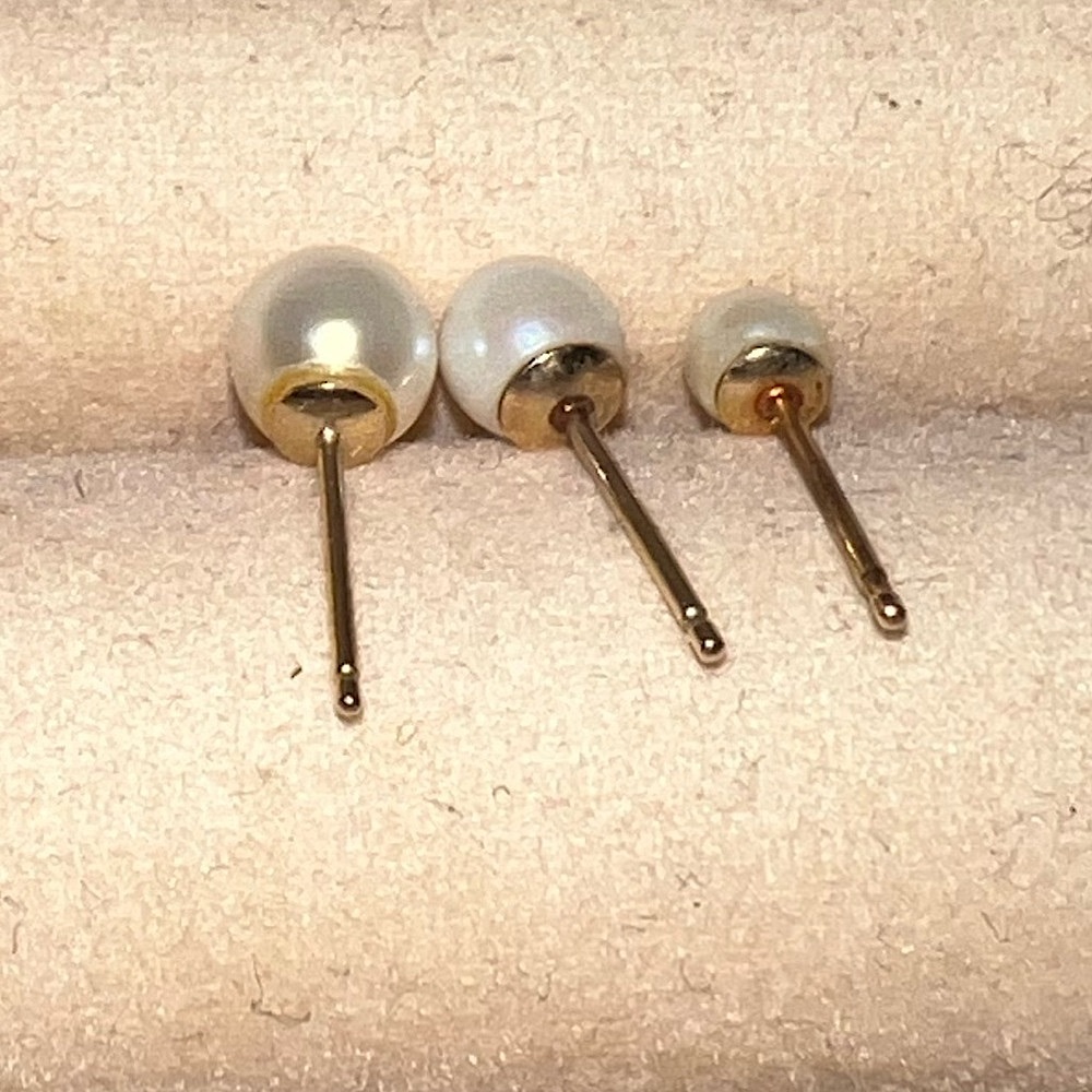 (3) Pearl 14k Gold Strand Vintage Stud Earring Set - Picture 4 of 9